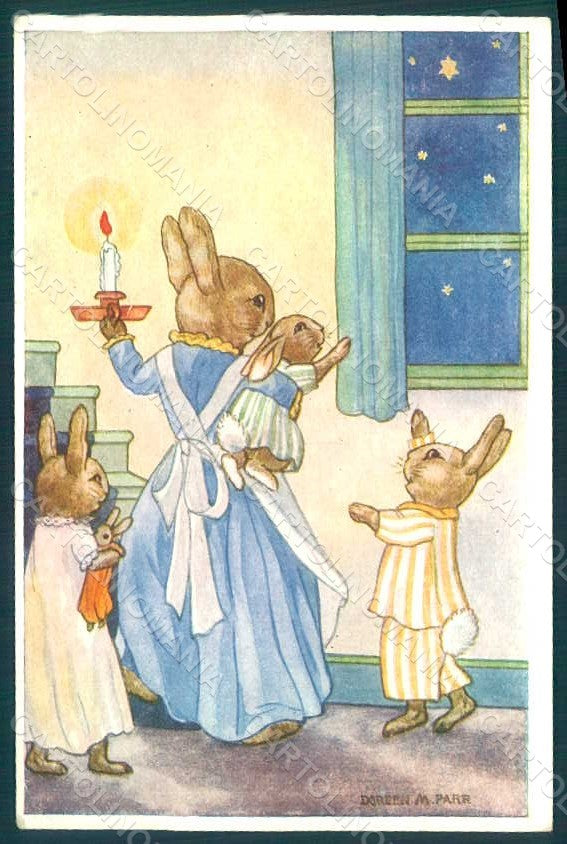 Artist Signed Parr Greetings Anthropomorphic Dressed Rabbit TEAR postcard HR0303 – fronte