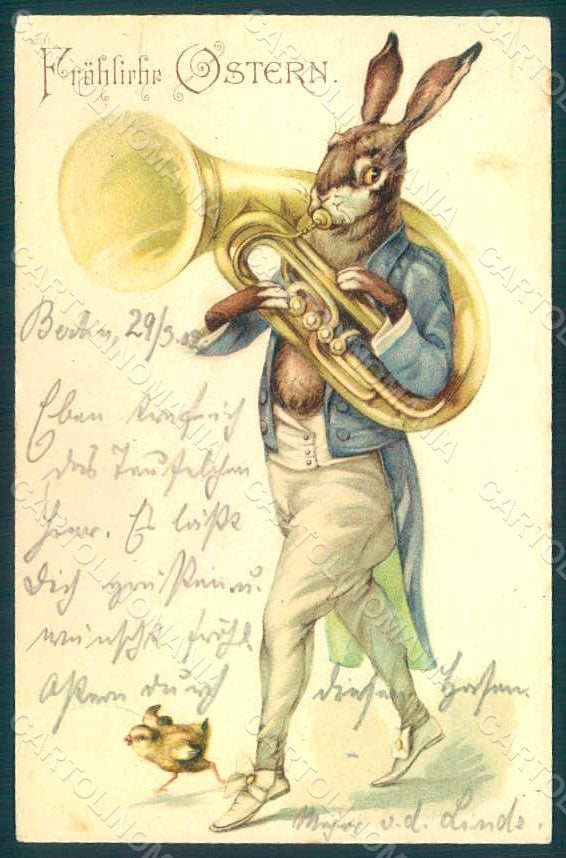 Greetings Easter Anthropomorphic Dressed Hare Sousaphone s. 2011 postcard HR0316 – fronte