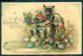 Greetings Easter Anthropomorphic Dressed Hare Egg Violets PIN HOLES pc HR0326 – fronte