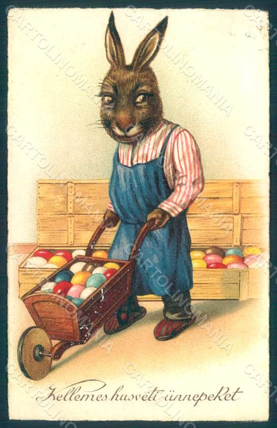 Greetings Easter Anthropomorphic Dressed Hare Egg Cellaro postcard HR0330 – fronte