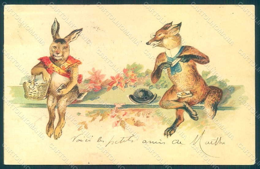 Animals Anthropomorphic Dressed Hare Fox postcard HR0335 – fronte