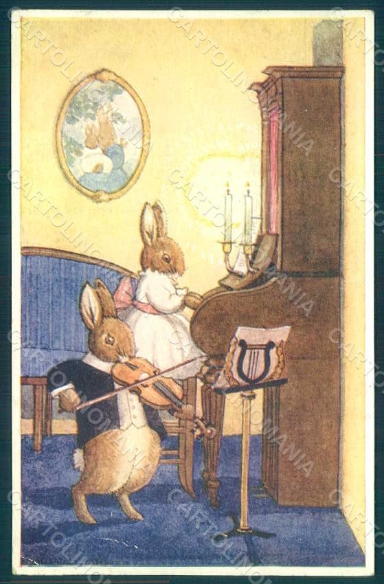 Artist Signed Tempest M. Anthropomorphic Dressed Rabbit WRINKLES postcard HR0336 – fronte