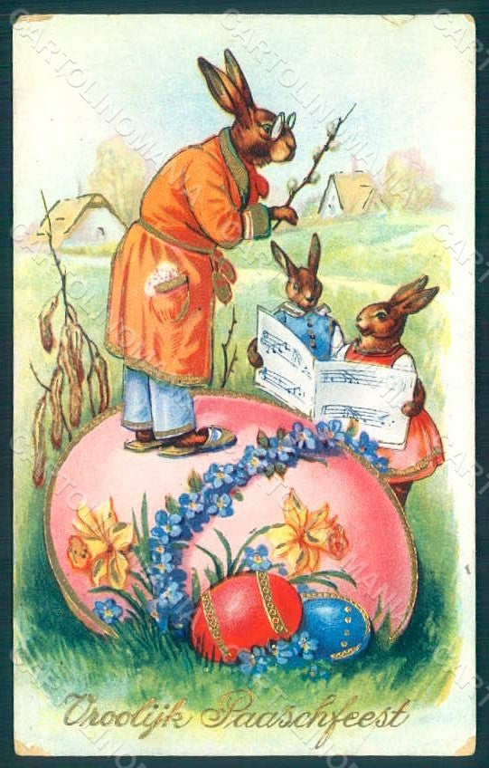 Greetings Easter Anthropomorphic Dressed Hare s. 1240 TEARED ABRADED pc HR0341 – fronte