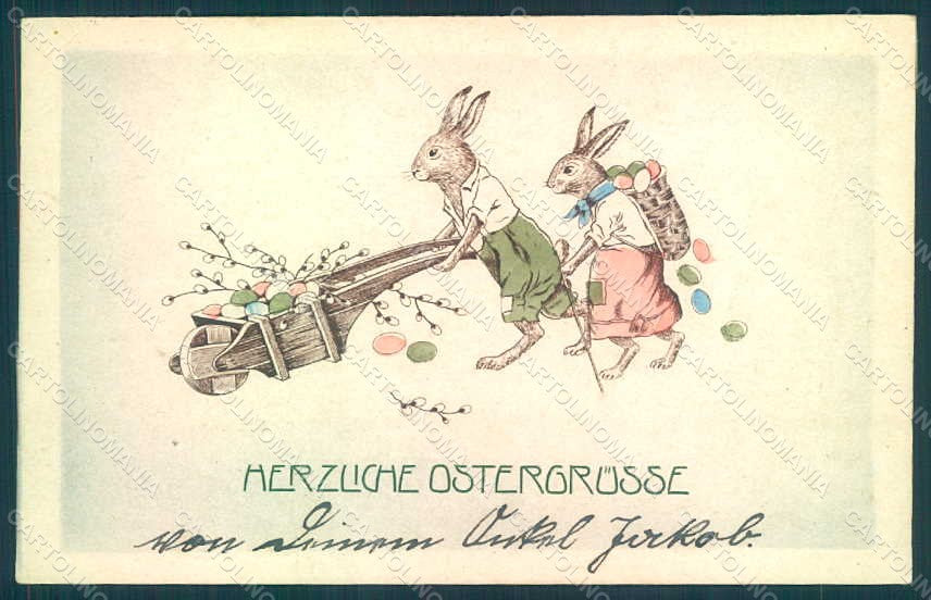 Greetings Easter Anthropomorphic Dressed Hare Egg postcard HR0344 – fronte
