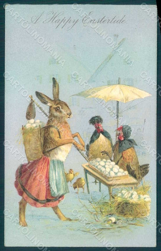 Greetings Easter Anthropomorphic Dressed Hare Egg Hen postcard HR0346 – fronte