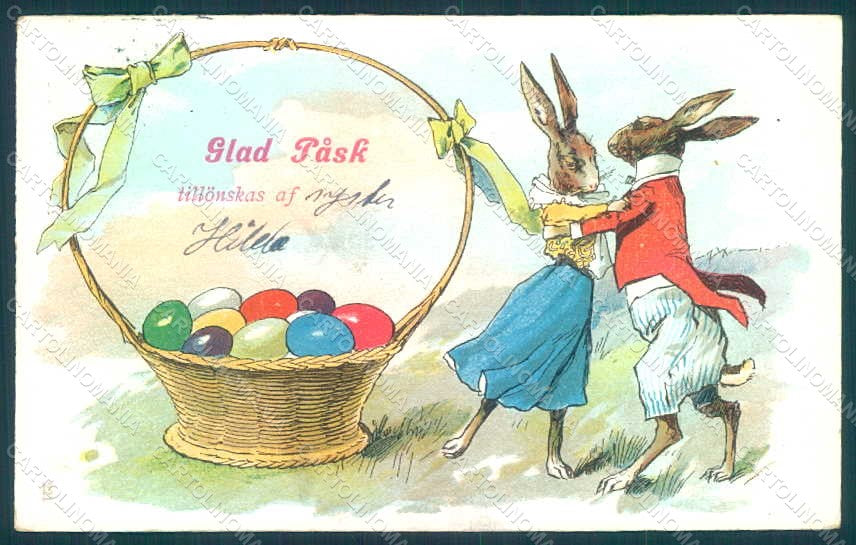 Greetings Easter Anthropomorphic Dressed Hare Dance Egg s. 221 postcard HR0355 – fronte