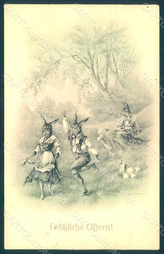 Greetings Easter Anthropomorphic Dressed Hare Egg T.S.N. 1023 postcard HR0358 – fronte