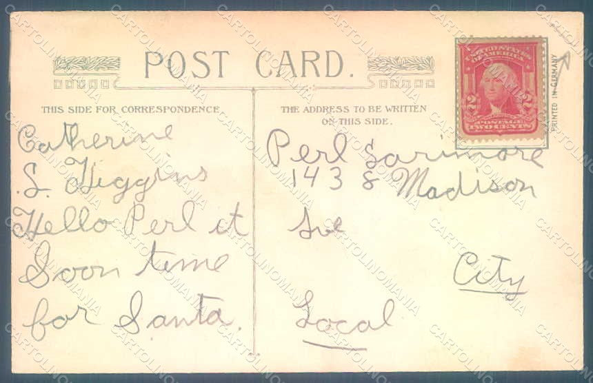 Greetings Christmas Cat Holly Relief CORNER CREASED postcard HR0383 – retro