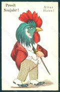 Greetings New Year Anthropomorphic Dressed Rooster postcard HR0404 – fronte