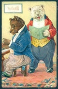 Animals Anthropomorphic Dressed Bear Song Piano Tuck 118 Relief postcard HR0407 – fronte