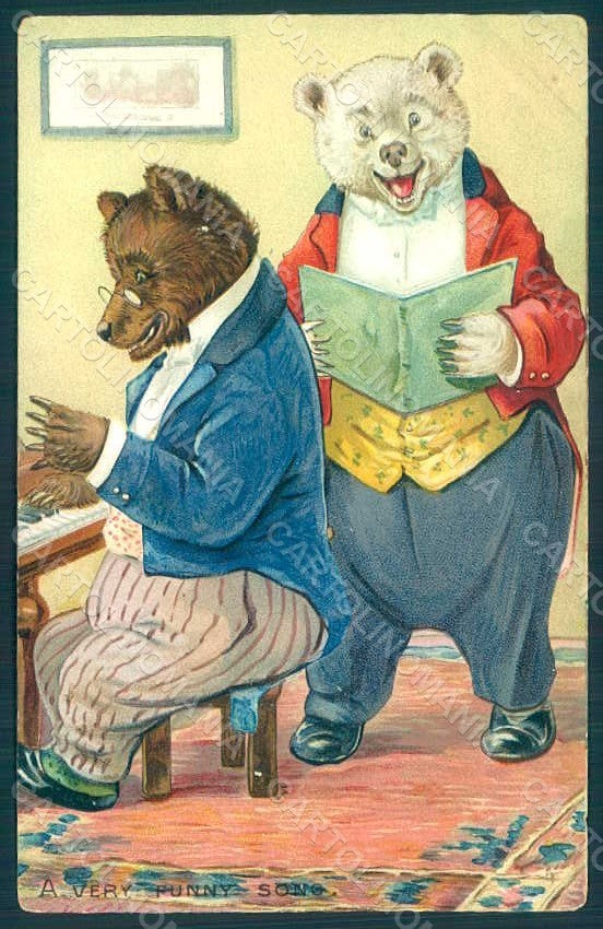 Animals Anthropomorphic Dressed Bear Song Piano Tuck 118 Relief postcard HR0407 – fronte