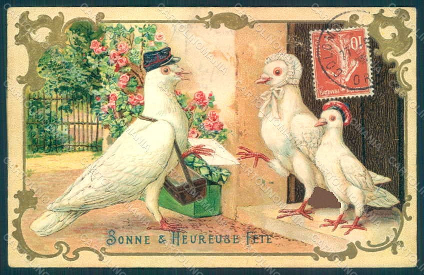 Greetings Anthropomorphic Dressed Dove Mail Relief postcard HR0419 – fronte