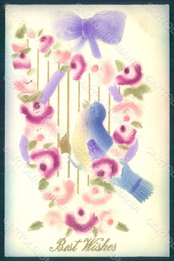 Greetings Bird Flowers Relief postcard HR0421 – fronte