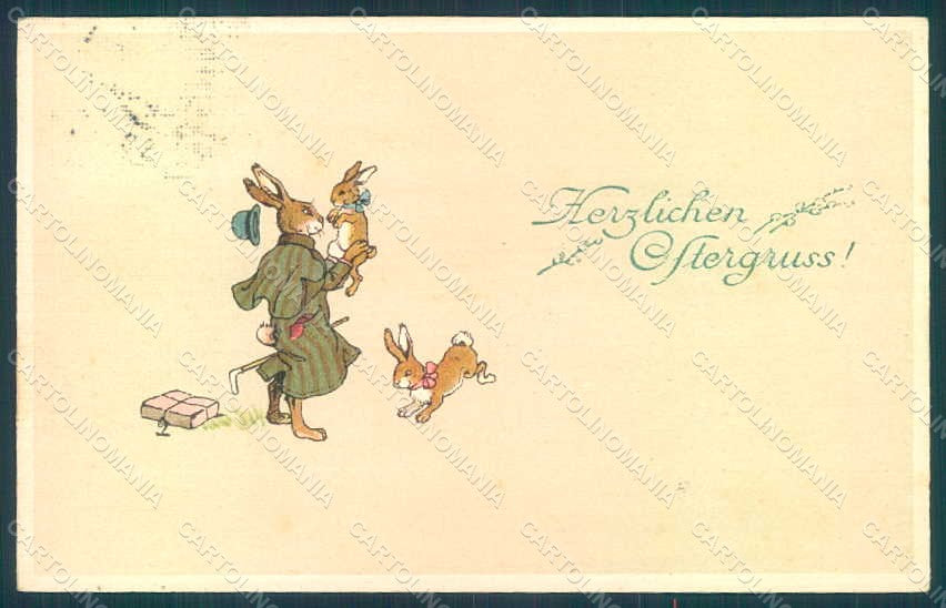 Greetings Easter Anthropomorphic Dressed Hare SB serie 3328 postcard HR0422 – fronte