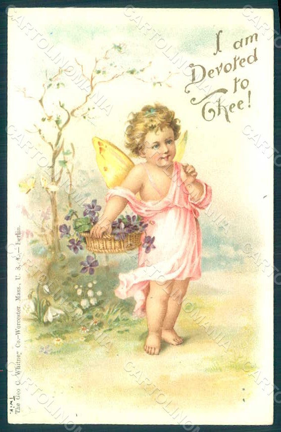 Greetings Fairy Girl Violets Art Nouveau postcard HR0424 – fronte