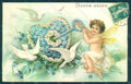 Greetings New Year Fairy Child Dove Heart Myosotis Flower Relief postcard HR0426 – fronte