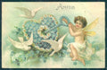 Greetings Fairy Child Dove Heart Myosotis Flowers Relief postcard HR0427 – fronte