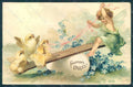 Greetings Easter Fairy Child Chick Egg Myosotis Flowers Relief ABRADED pc HR0428 – fronte