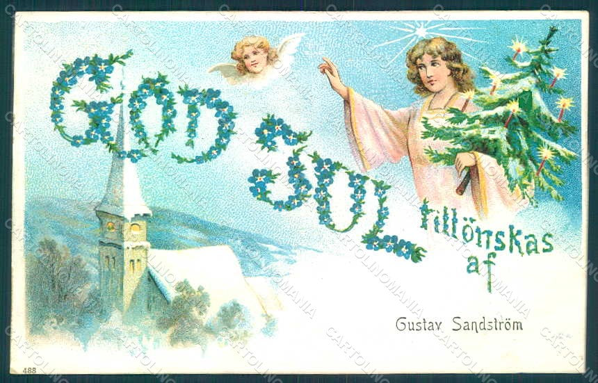 Greetings Christmas Angel Christmas Tree serie 488 postcard HR0429 – fronte