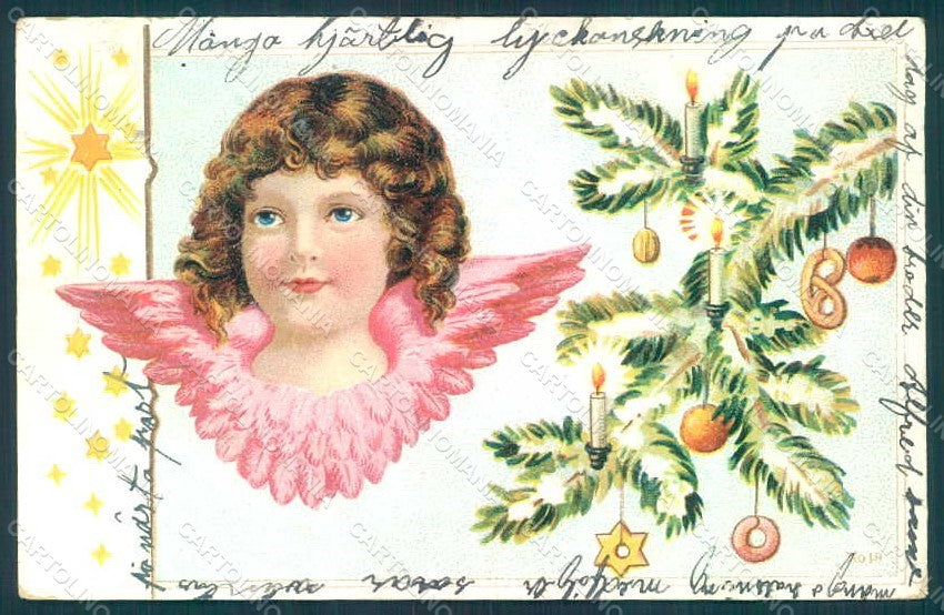 Greetings Christmas Angel Christmas Tree serie 19 TEARED postcard HR0430 – fronte