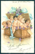 Greetings Angel Violets Flowers serie 203 ABRADED postcard HR0435 – fronte