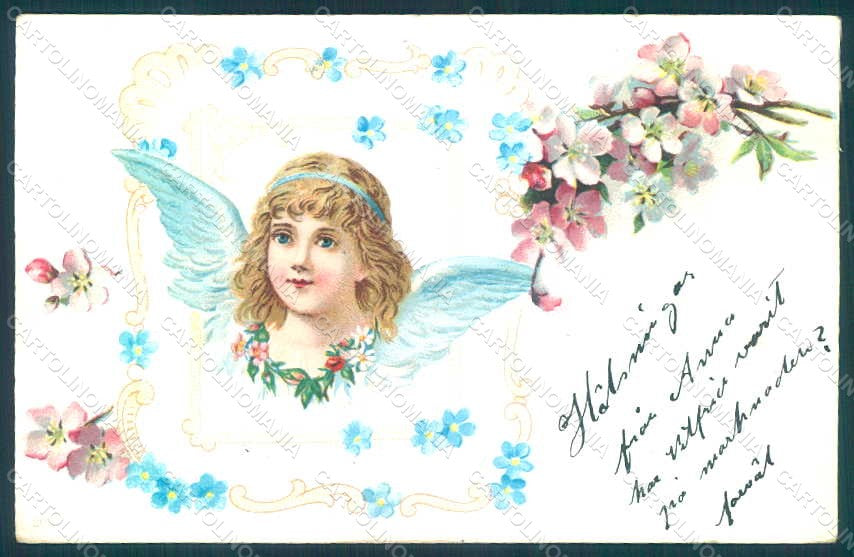 Greetings Angel Myosotis Flower serie 2620 Relief postcard HR0436 – fronte