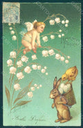 Greetings Easter Angel Lily of the Valley Hare Chick Egg Relief postcard HR0448 – fronte