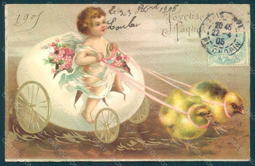 Greetings Easter Angel Chick Egg Car Relief postcard HR0450 – fronte