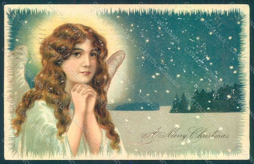 Greetings Christmas Angel serie 616 Relief ABRADED postcard HR0459 – fronte
