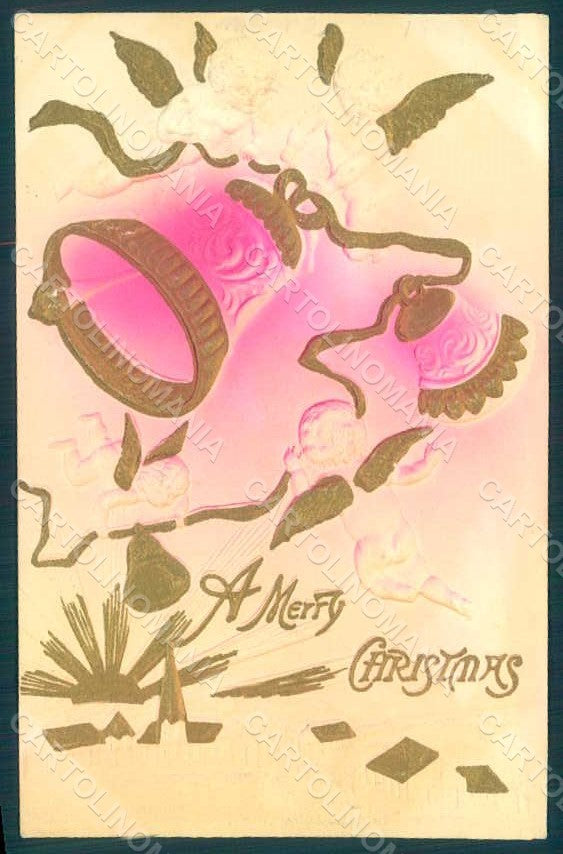 Greetings Christmas Angel Putto Bell Relief postcard HR0462 – fronte