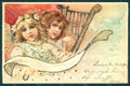 Greetings Christmas Brundage F. ? Angel Putto Harp Art Nouveau Relief pc HR0465 – fronte