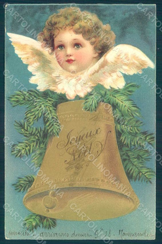 Greetings Christmas Angel Putto Bell Relief postcard HR0466 – fronte