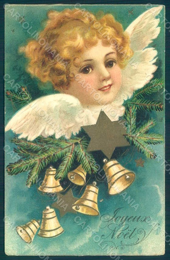 Greetings Christmas Angel Putto Tree Relief WRINKLES postcard HR0468 – fronte