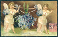 Greetings Angel Putto Violets Flowers Relief postcard HR0476 – fronte