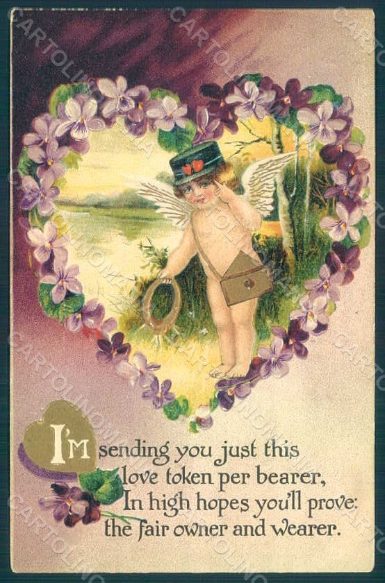 Greetings Angel Putto Art Nouveau Violets Flowers Mail Relief WRINKLES pc HR0488 – fronte
