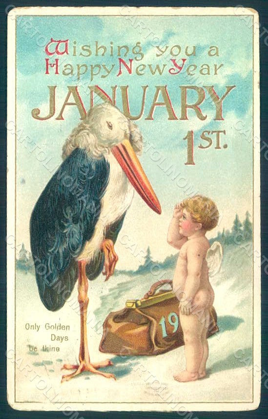 Greetings Angel Putto Stork serie 3154 Relief postcard HR0494 – fronte