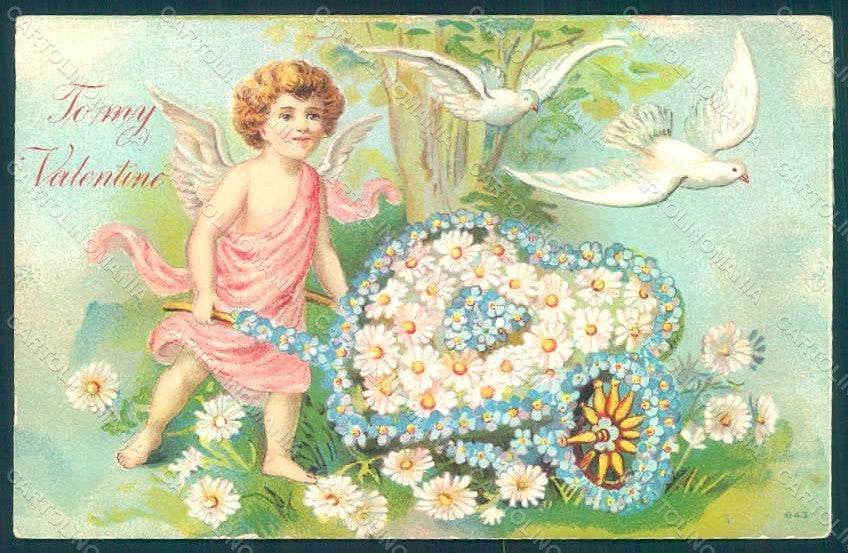 Greetings Angel Dove Flowers To My Valentine Relief postcard HR0497 – fronte