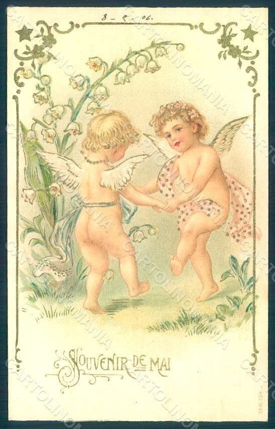 Greetings Angel Lily of the Valley Dance serie 724 Relief postcard HR0498 – fronte