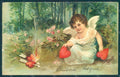 Greetings Angel Eros Putto Valentine Relief CORNER CREASED postcard HR0505 – fronte