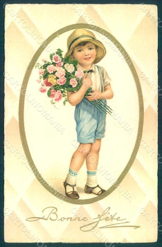 Artist Signed Children Flowers Greetings Pittius 930 Relief WRINKLES pc HR0510 – fronte