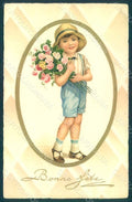 Artist Signed Children Flowers Greetings Pittius 930 Relief WRINKLES pc HR0510 – fronte