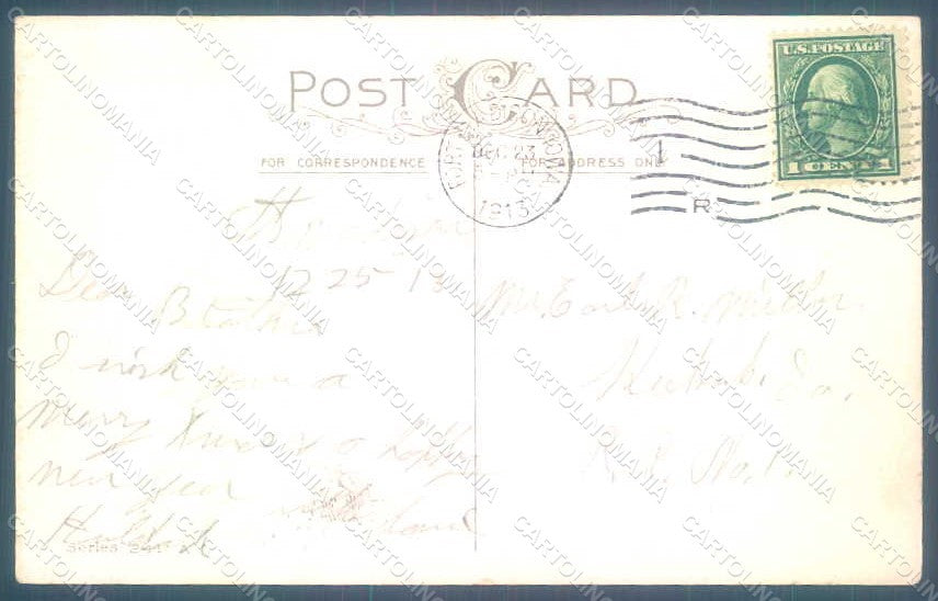 Artist Signed Child Boy Ice Skating Christmas Greetings s. 241A Relief pc HR0512 – retro