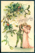 Artist Signed Children Christmas Greetings Holly Mistletoe Relief pc HR0515 – fronte