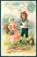 Artist Signed Children Easter Greetings Relief postcard HR0527 – fronte