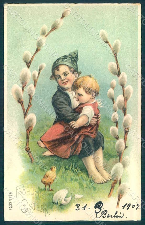 Artist Signed Children Easter Greetings M.S.i.B. 13721 Relief postcard HR0528 – fronte