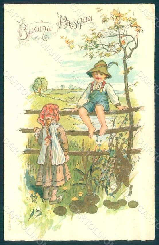 Artist Signed Children Hare Egg Easter Greetings s. 179 Relief postcard HR0534 – fronte