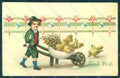 Artist Signed Child Boy Egg Violets Chick Easter Greetings postcard HR0536 – fronte