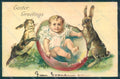 Artist Signed Boy Egg Hare Easter Greetings s. 317 Relief postcard HR0541 – fronte