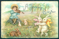 Artist Signed Boy Violin Rabbit Dance Easter Greetings Tuck 755 Relief pc HR0550 – fronte