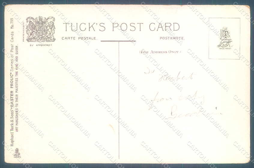 Artist Signed Boy Violin Rabbit Dance Easter Greetings Tuck 755 Relief pc HR0550 – retro